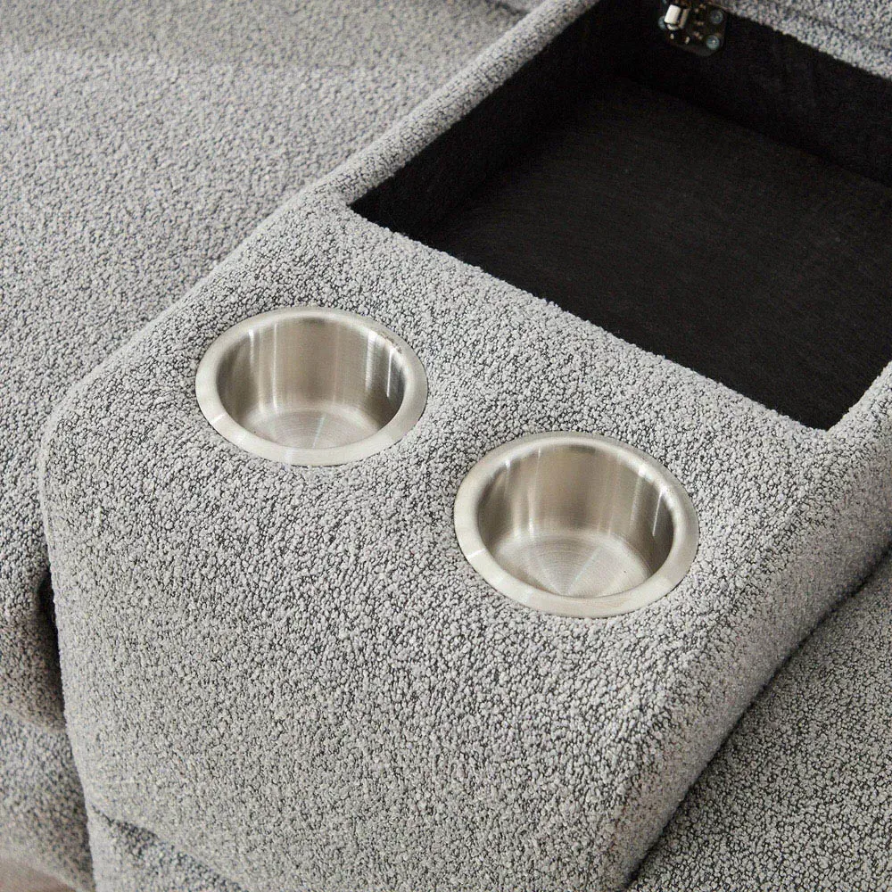 Powell 2-Seater Recliner Sofa with Console - Light Grey, Boucle