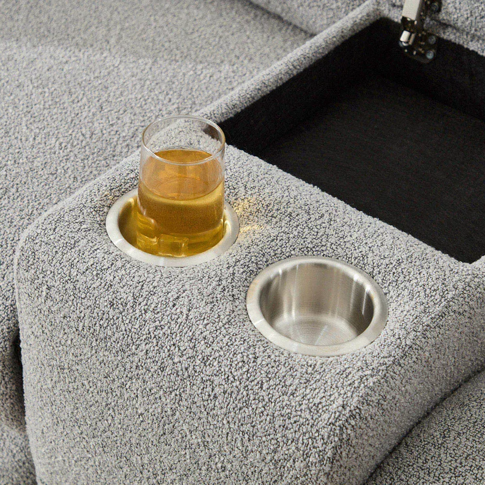 Powell 2-Seater Recliner Sofa with Console - Light Grey, Boucle