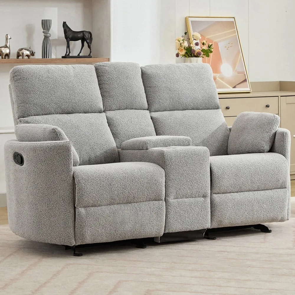 Powell 2-Seater Recliner Sofa with Console - Light Grey, Boucle