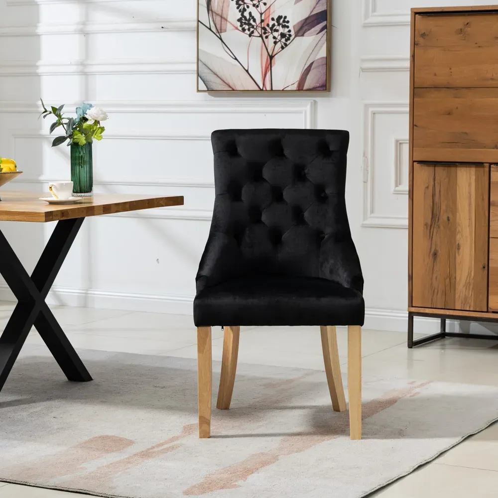 Ravenna Set of 2 Dining Chairs - Black, Velvet