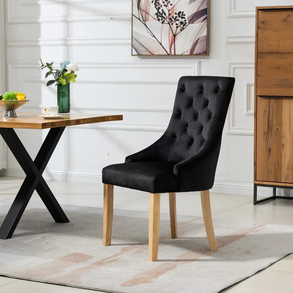 Ravenna Set of 2 Dining Chairs - Black, Velvet