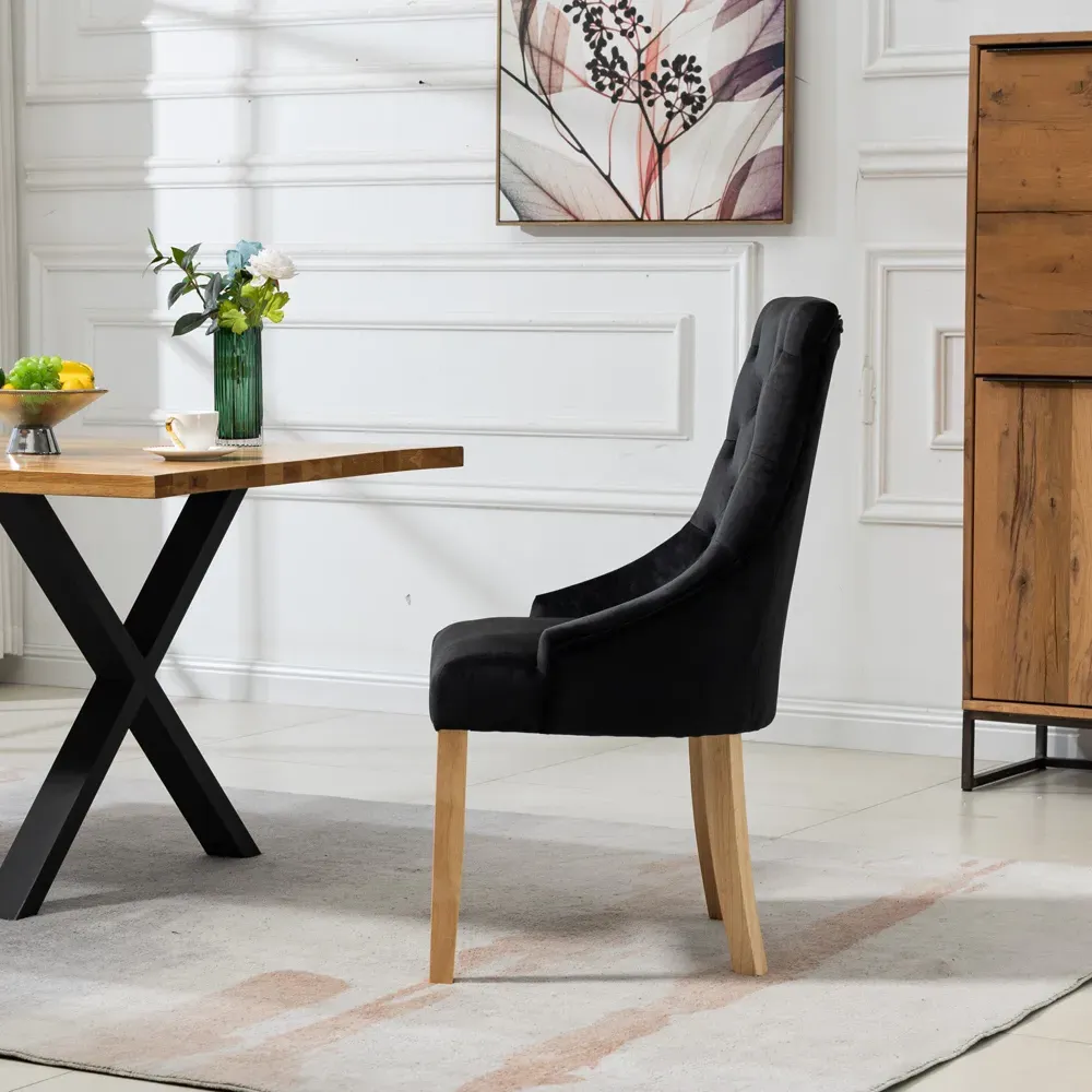 Ravenna Set of 2 Dining Chairs - Black, Velvet