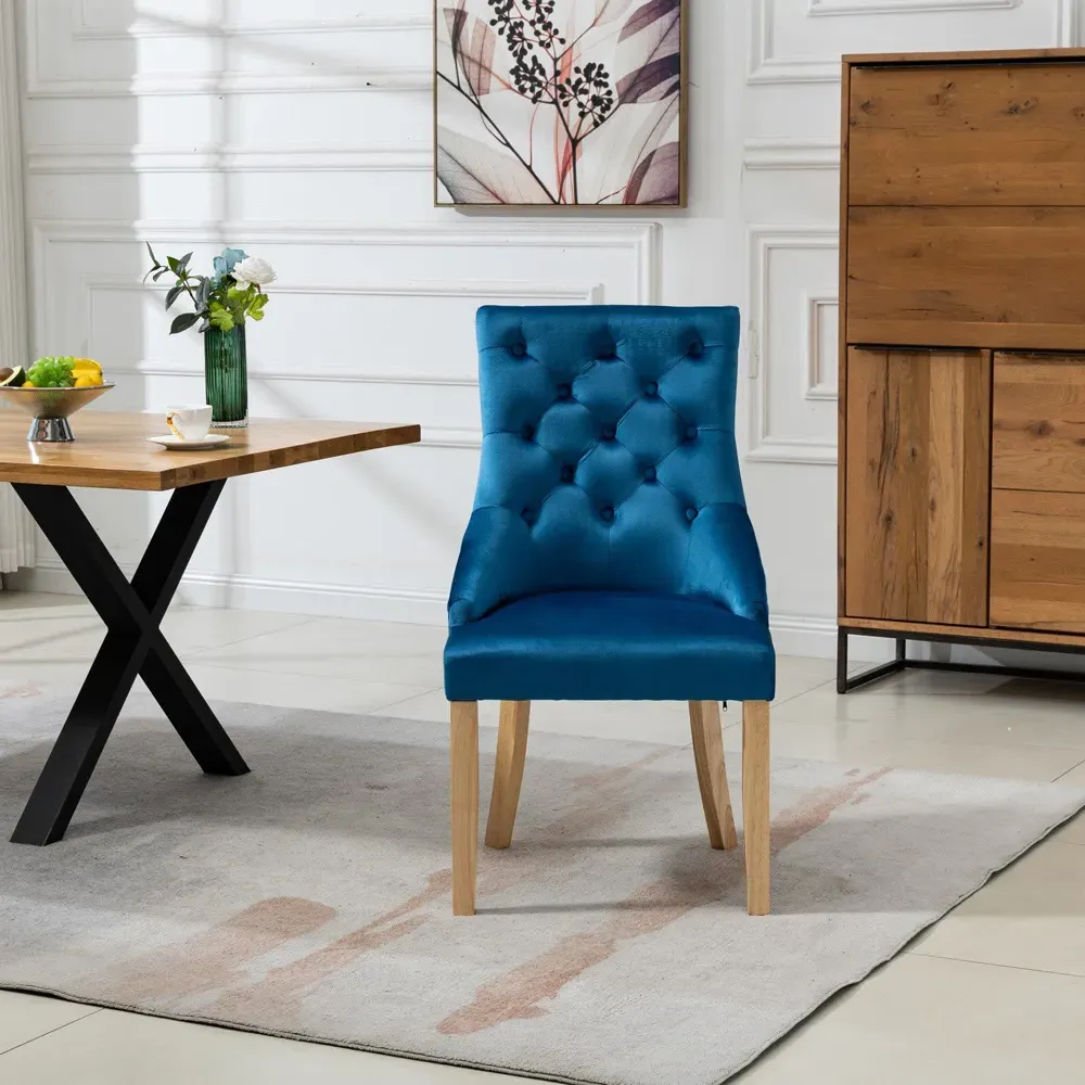 Ravenna Set of 2 Dining Chairs - Blue, Velvet