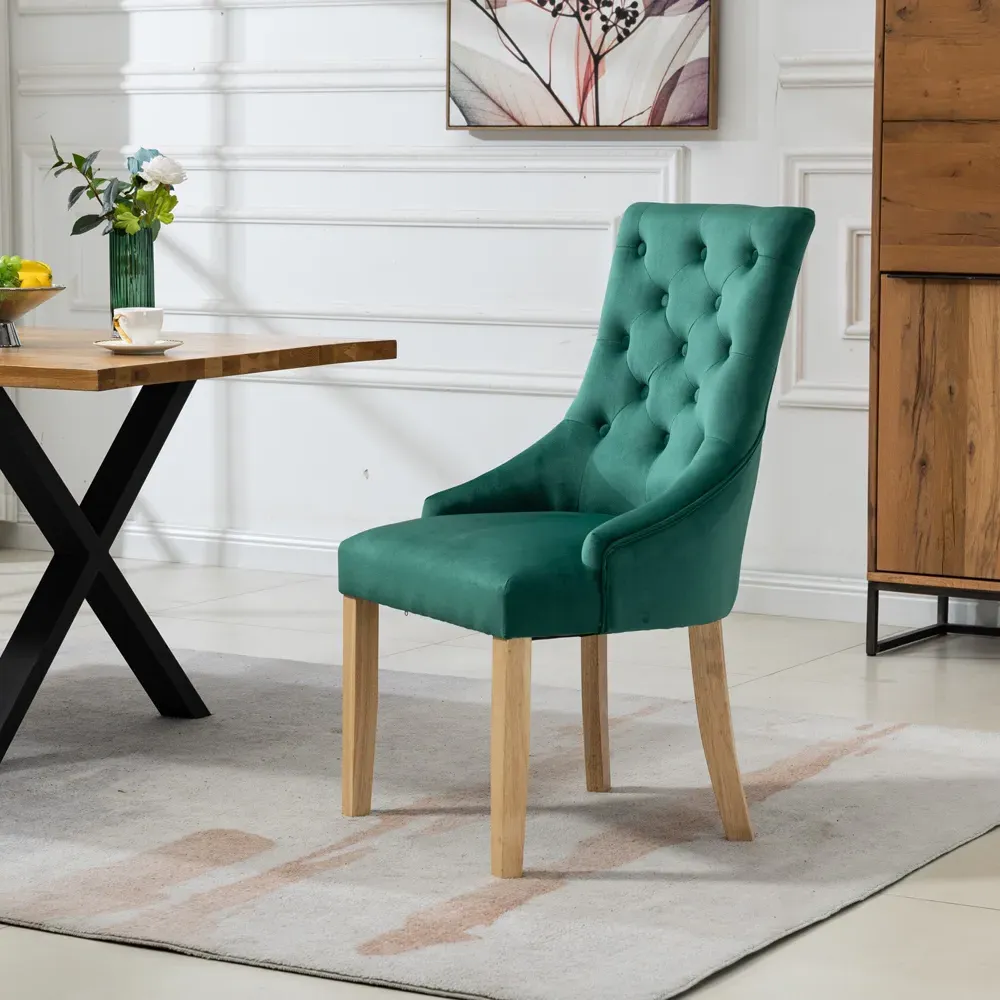 Ravenna Set of 2 Dining Chairs - Green, Velvet