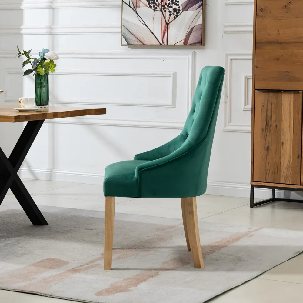 Ravenna Set of 2 Dining Chairs - Green, Velvet