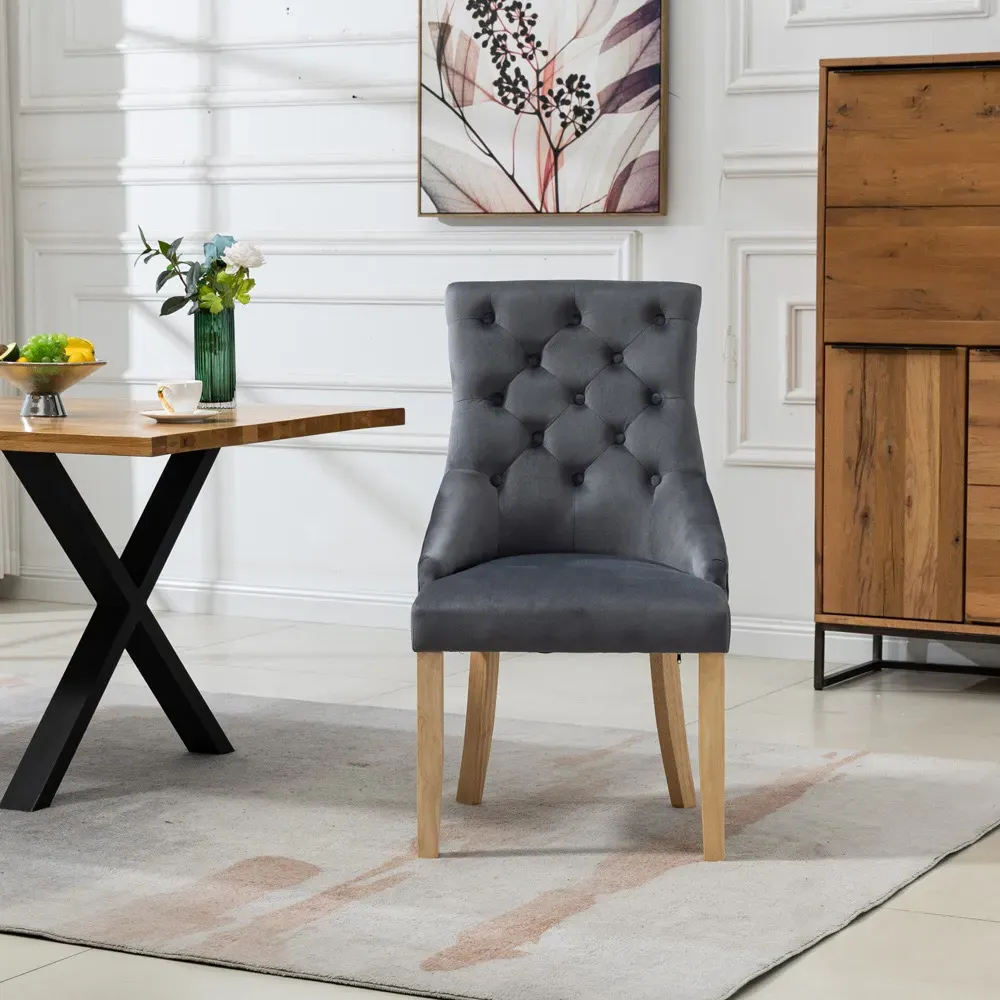 Ravenna Set of 2 Dining Chairs - Grey, Velvet