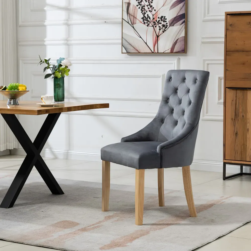 Ravenna Set of 2 Dining Chairs - Grey, Velvet
