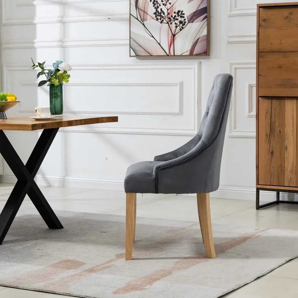 Ravenna Set of 2 Dining Chairs - Grey, Velvet