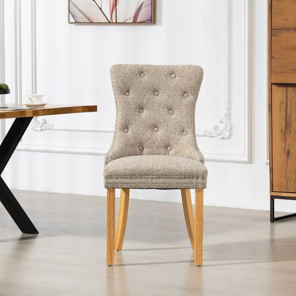 Rezzato Set of 2 Dining Chairs - Light Brown, Fabric