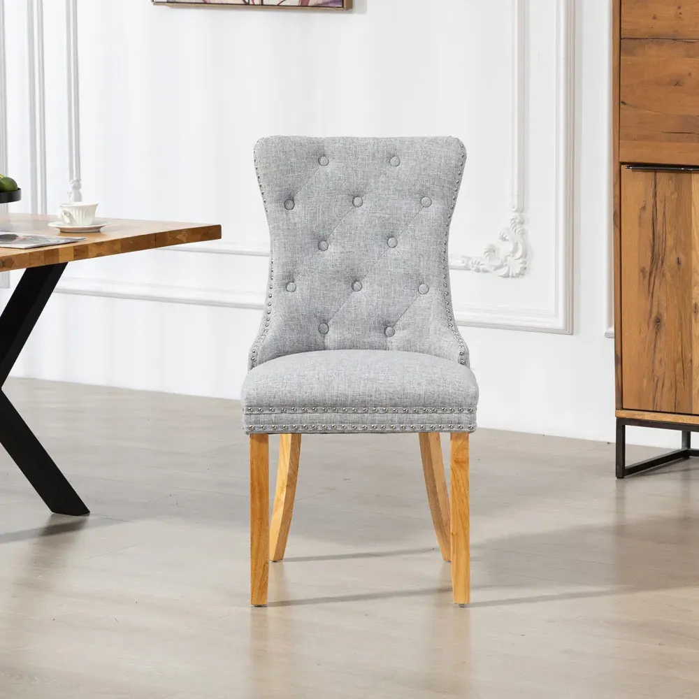 Rezzato Set of 2 Dining Chairs - Light Grey, Fabric