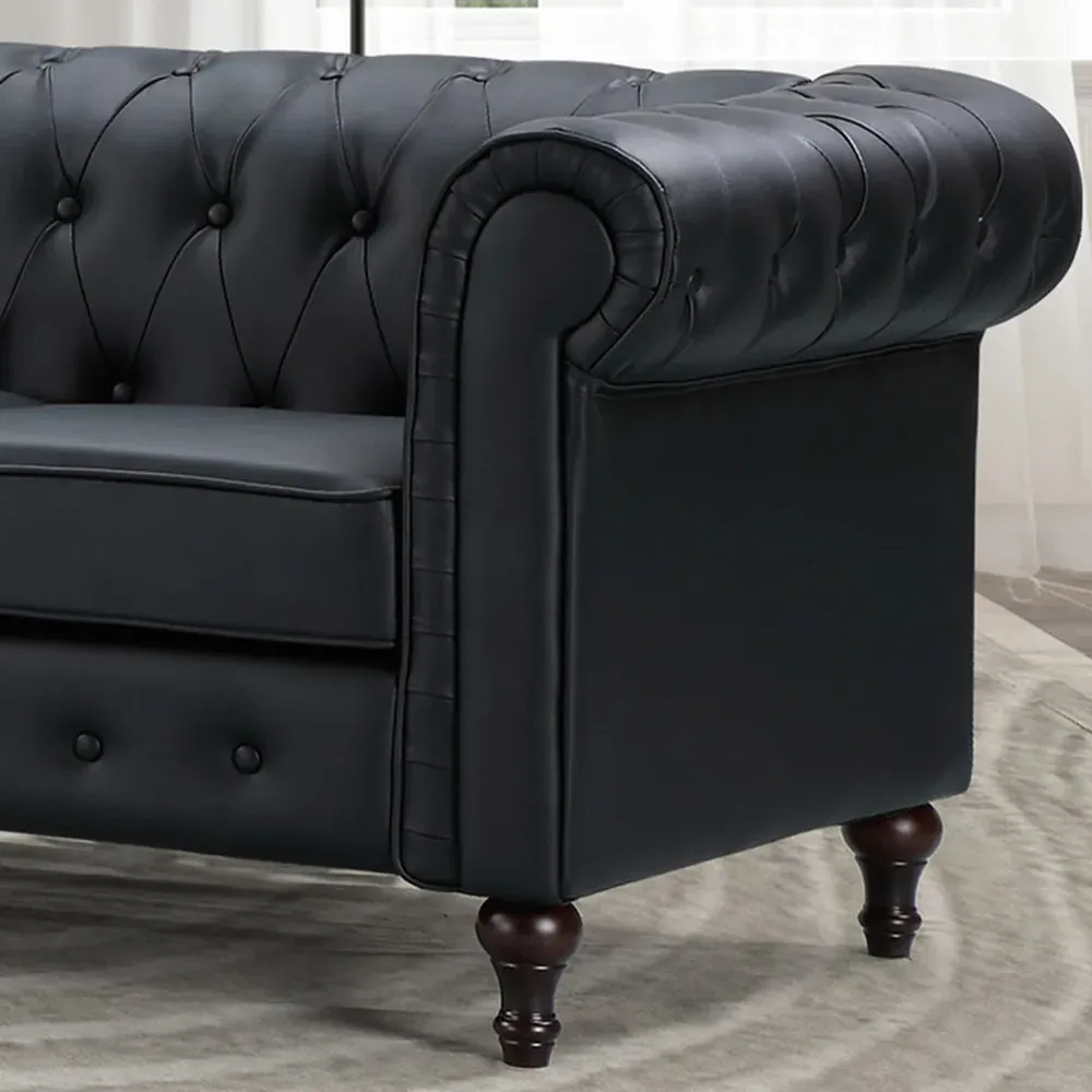 Richland 2-Seater Chesterfield Sofa - Black, Leather