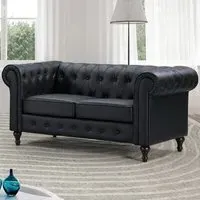 Richland 2-Seater Chesterfield Sofa - Black, Leather
