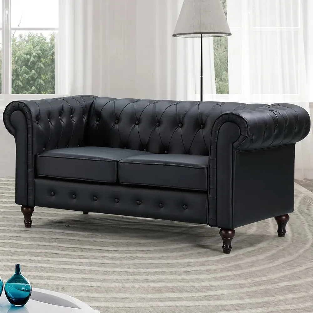 Richland 2-Seater Chesterfield Sofa - Black, Leather image