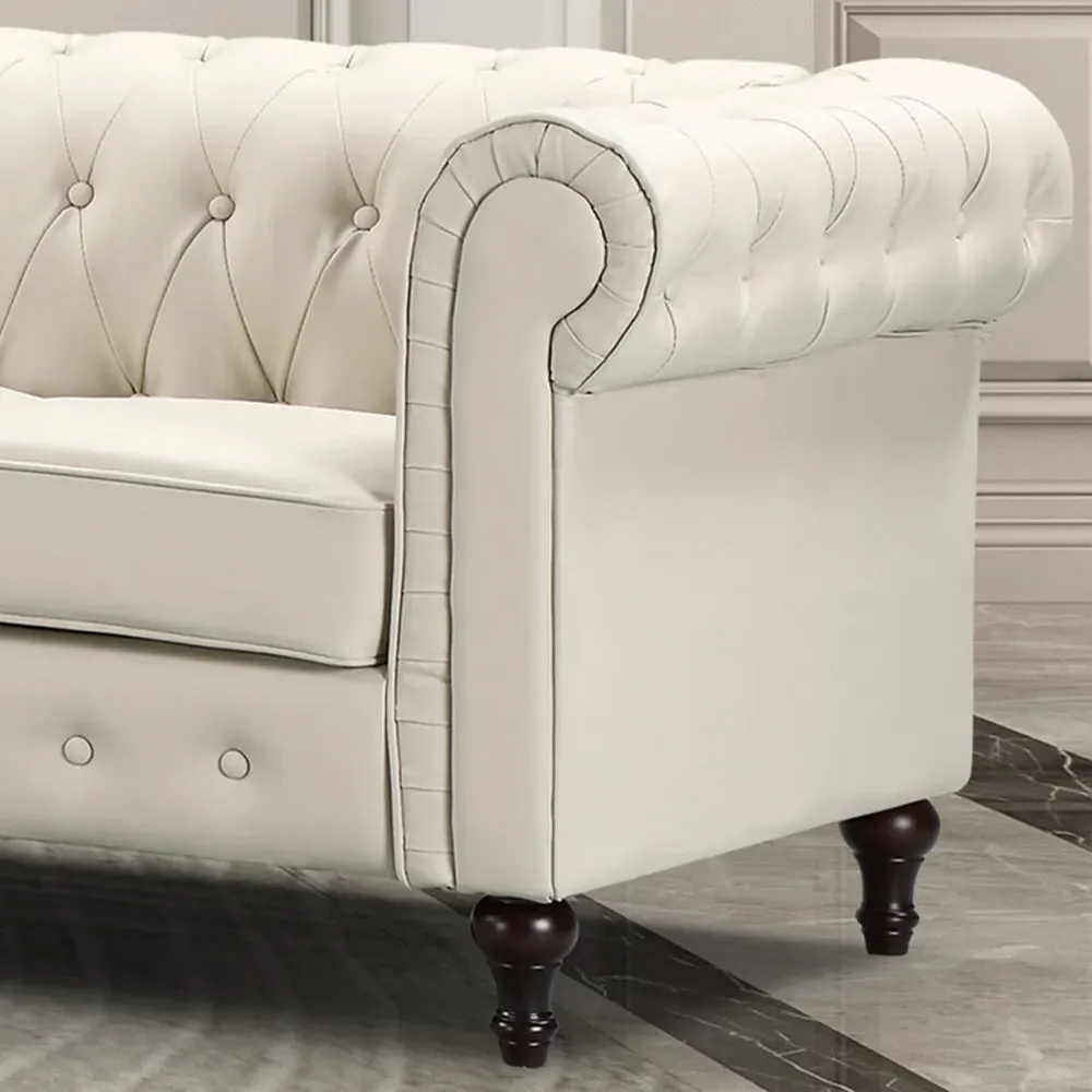 Richland 2-Seater Chesterfield Sofa - Cream, Leather