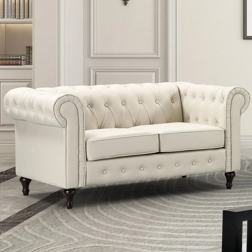 Richland 2-Seater Chesterfield Sofa - Cream, Leather image