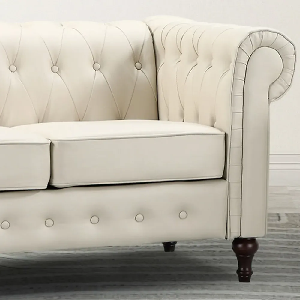 Richland 3-Seater Chesterfield Sofa - Cream, Leather