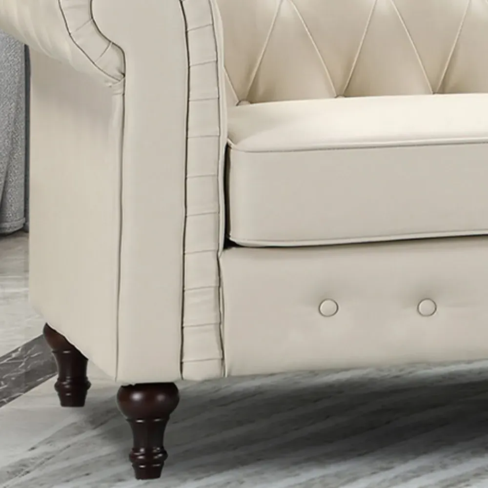 Richland 3-Seater Chesterfield Sofa - Cream, Leather