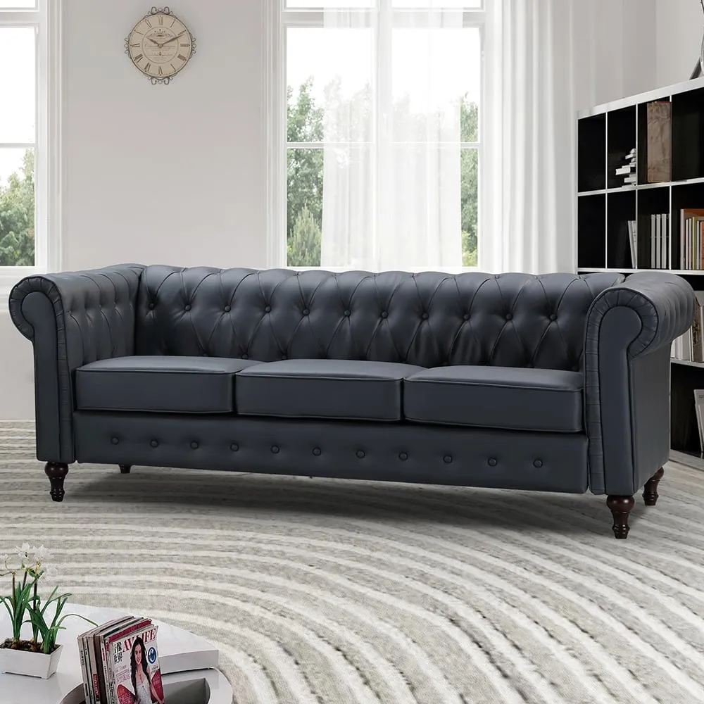 Richland 3-Seater Chesterfield Sofa - Grey, Leather