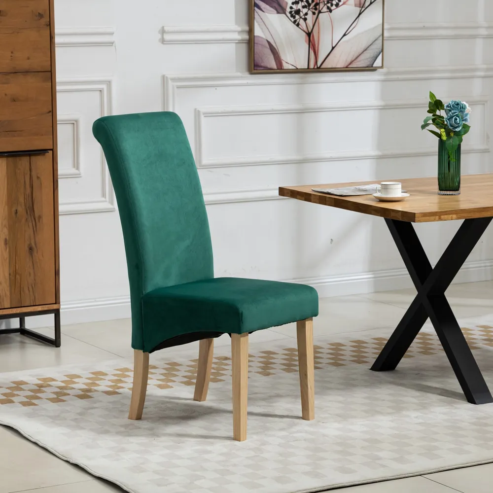 Rimini Set of 2 Dining Chairs - Green, Velvet