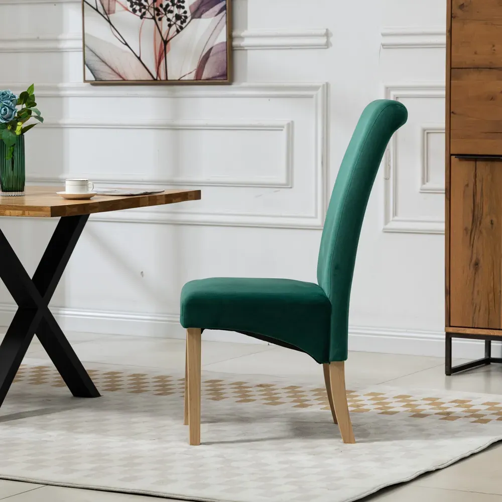 Rimini Set of 2 Dining Chairs - Green, Velvet