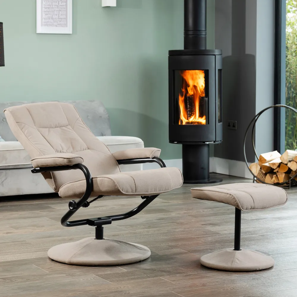 Ripley Swivel Recliner Chair with Footstool - Brown, Fabric