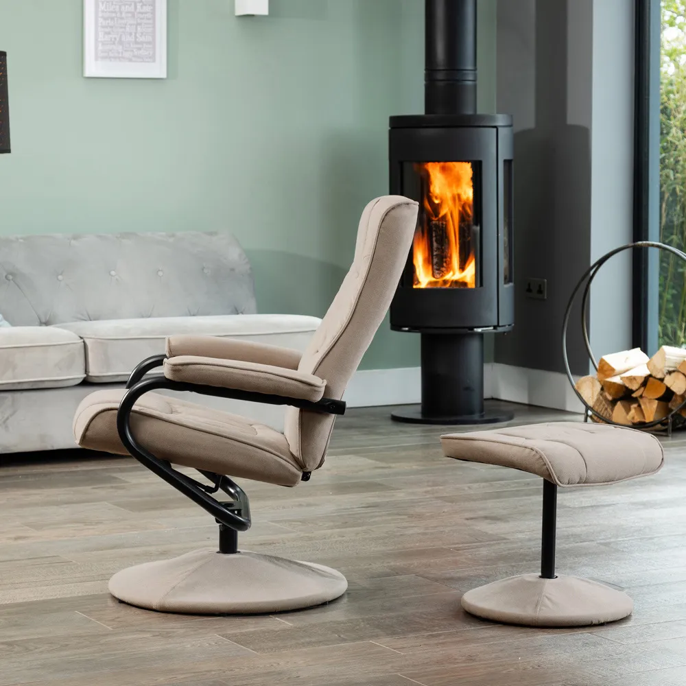 Ripley Swivel Recliner Chair with Footstool - Brown, Fabric