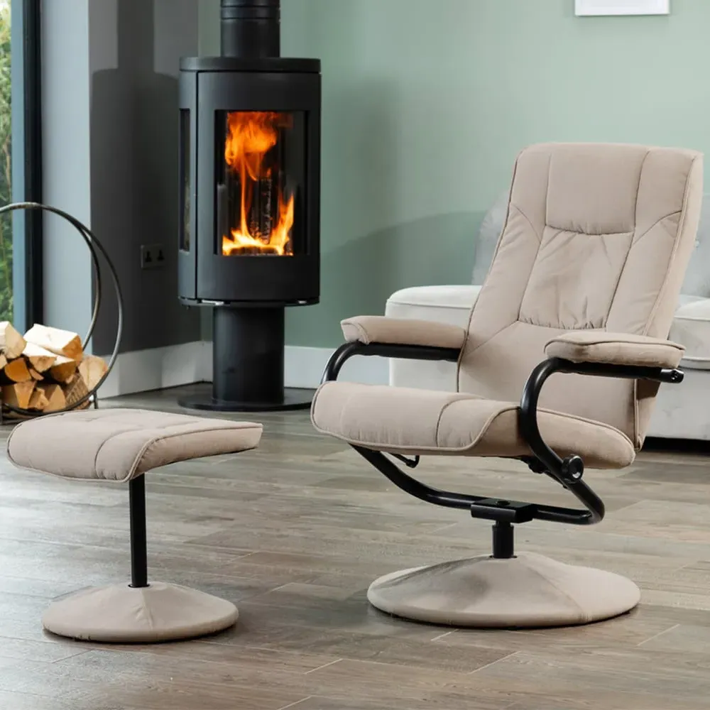 Ripley Swivel Recliner Chair with Footstool - Brown, Fabric image