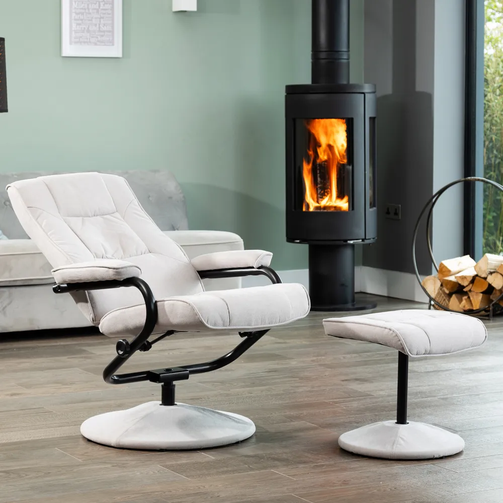 Ripley Swivel Recliner Chair with Footstool - Grey, Fabric