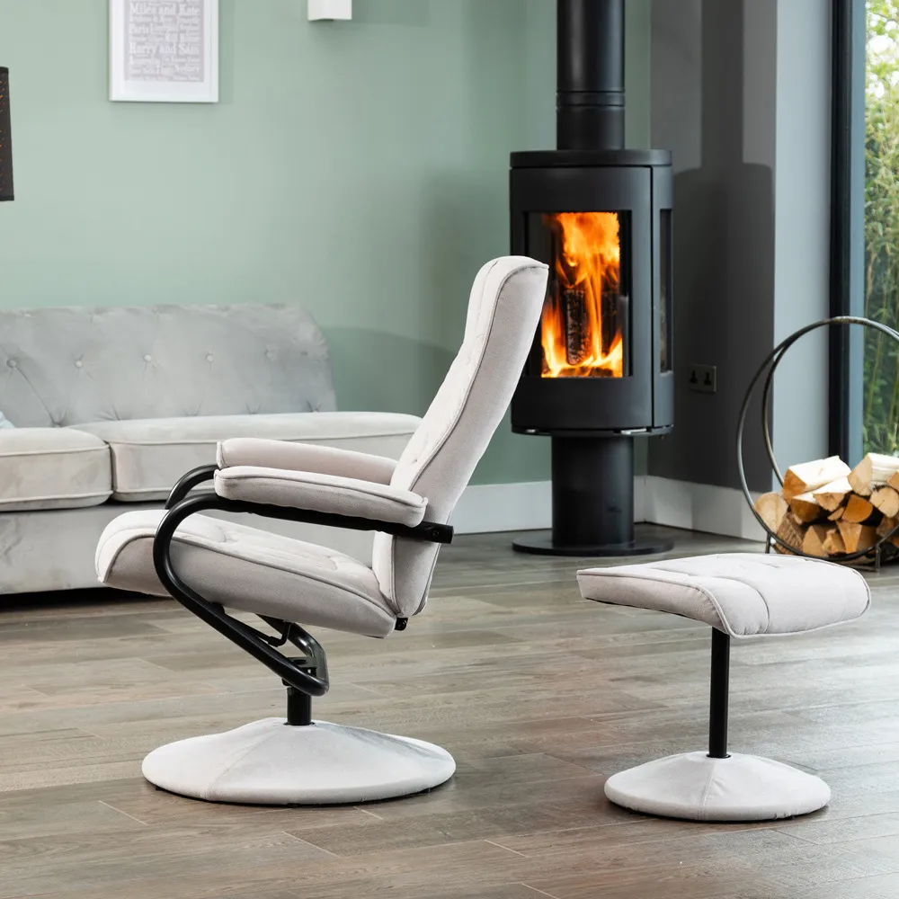 Ripley Swivel Recliner Chair with Footstool - Grey, Fabric