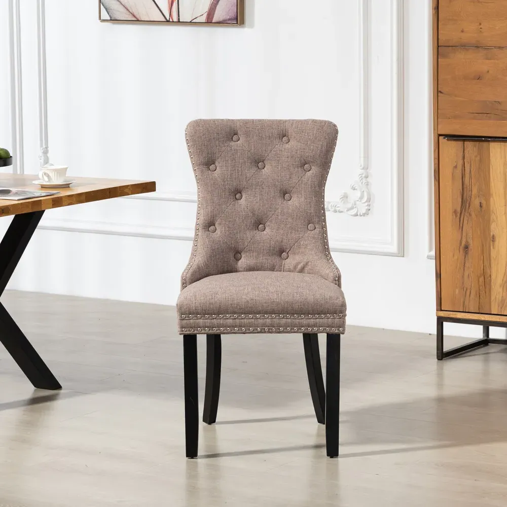 Rivara Set of 2 Dining Chairs with Button Back - Brown, Fabric