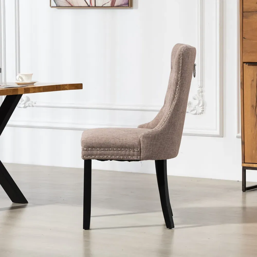 Rivara Set of 2 Dining Chairs with Button Back - Brown, Fabric