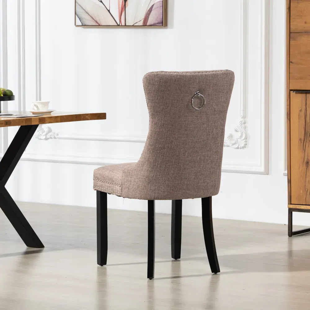 Rivara Set of 2 Dining Chairs with Button Back - Brown, Fabric