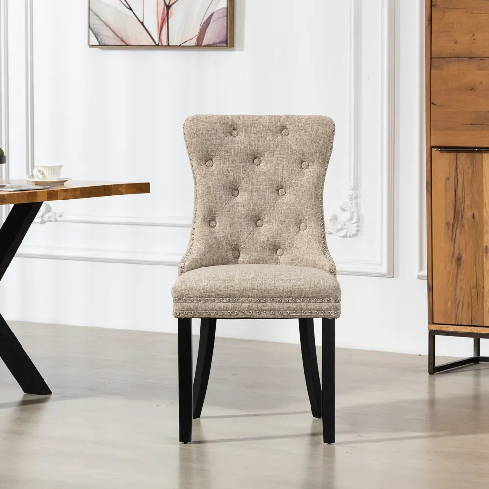 Rivara Set of 2 Dining Chairs with Button Back - Brown, Fabric