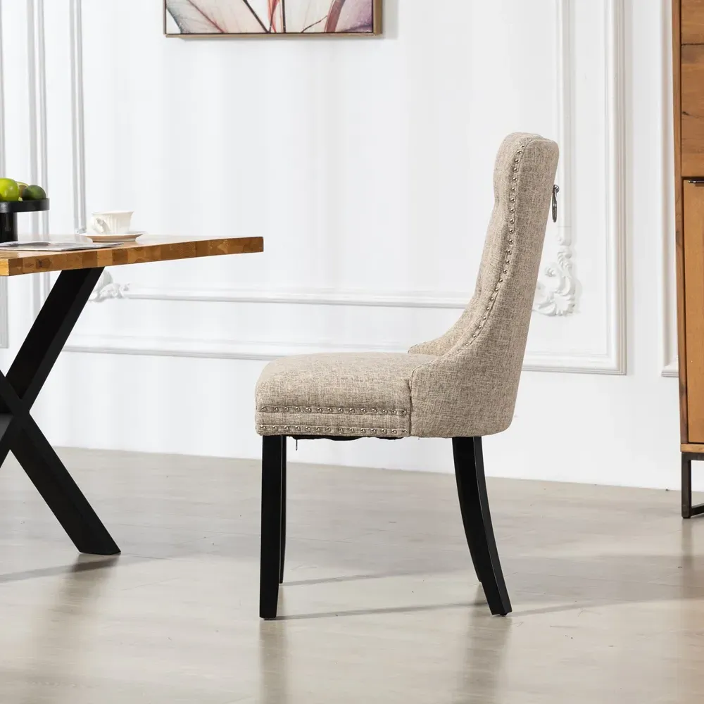 Rivara Set of 2 Dining Chairs with Button Back - Brown, Fabric