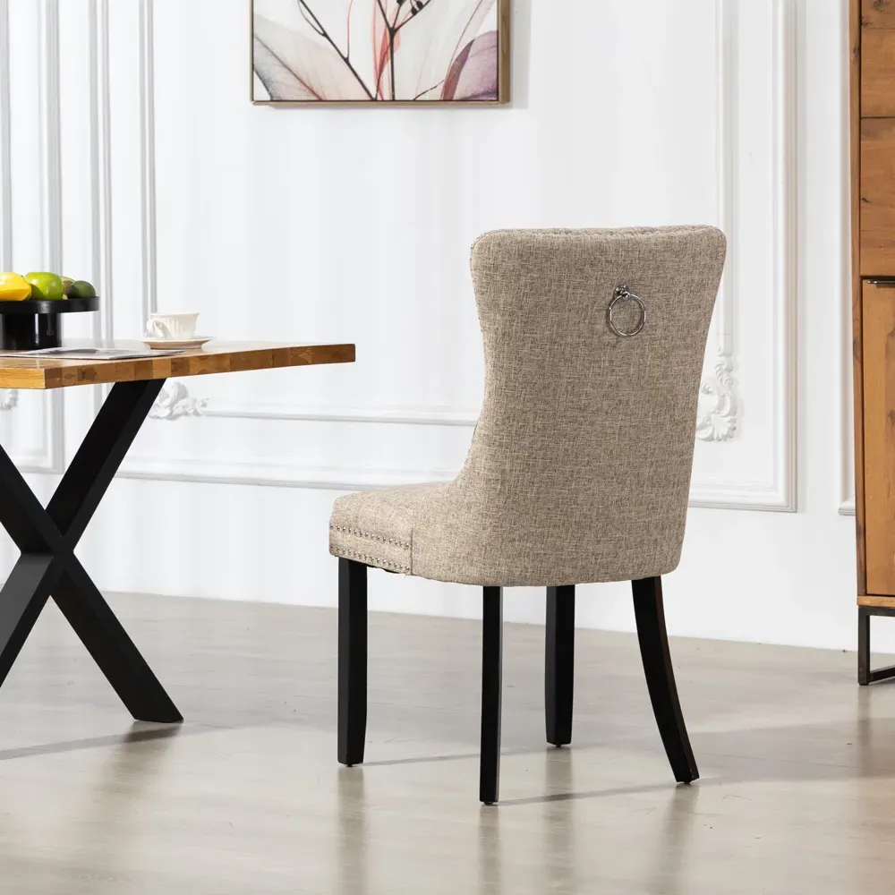 Rivara Set of 2 Dining Chairs with Button Back - Brown, Fabric