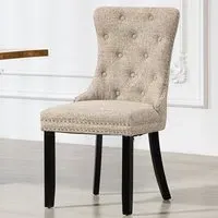 Rivara Set of 2 Dining Chairs with Button Back - Brown, Fabric