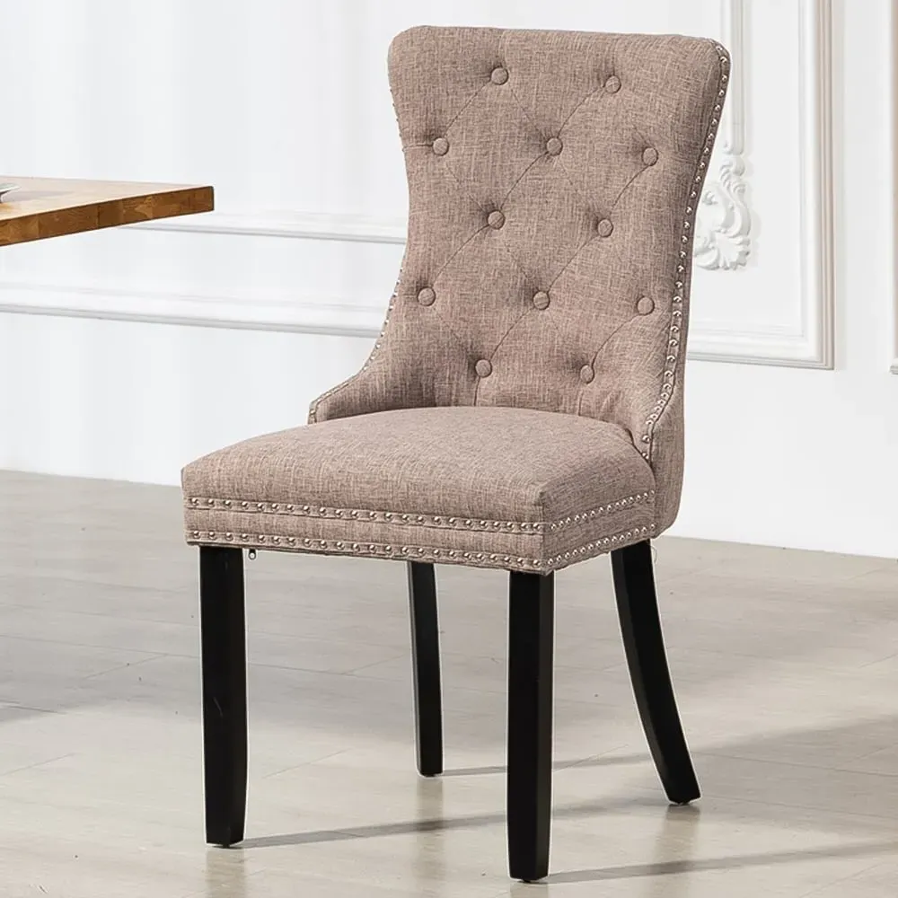 Rivara Set of 2 Dining Chairs with Button Back - Brown, Fabric image