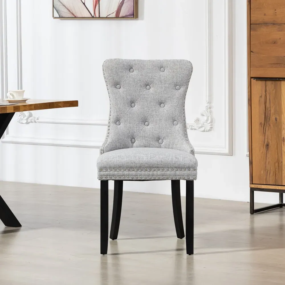 Rivara Set of 2 Dining Chairs with Button Back - Grey, Fabric