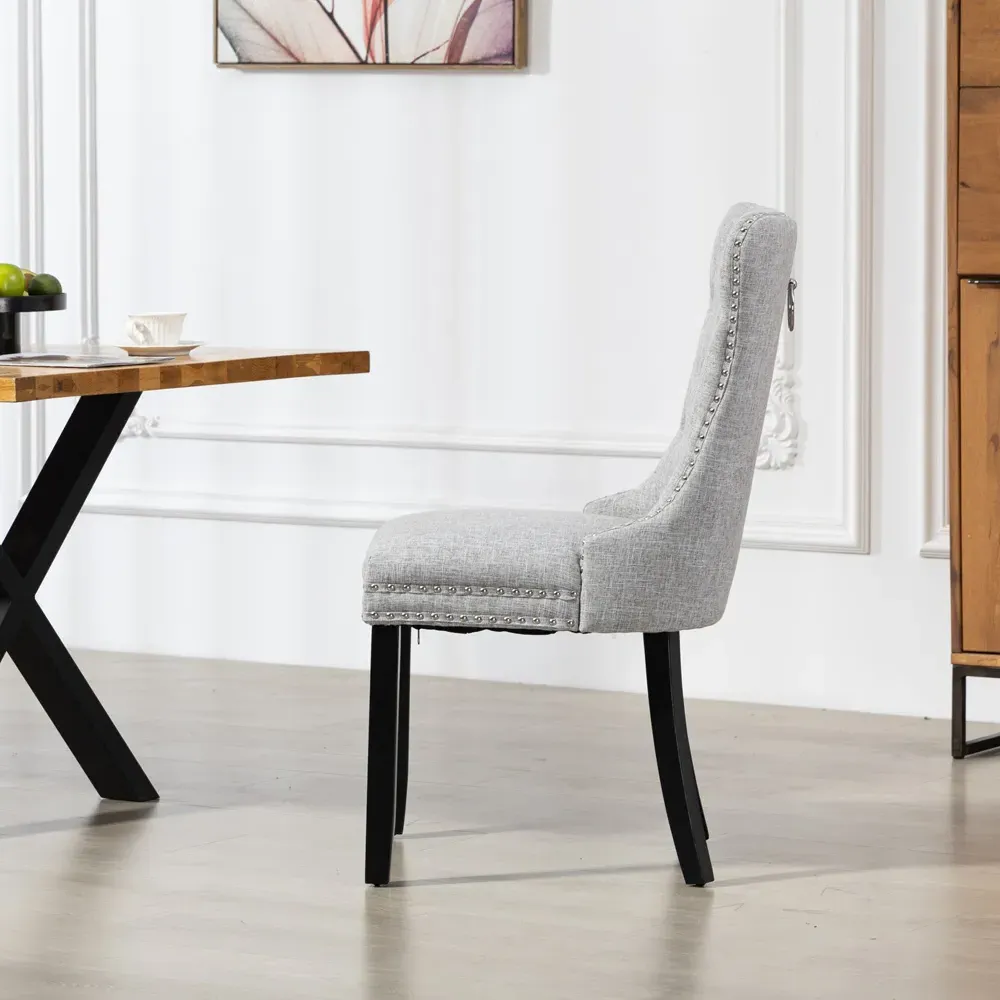 Rivara Set of 2 Dining Chairs with Button Back - Grey, Fabric