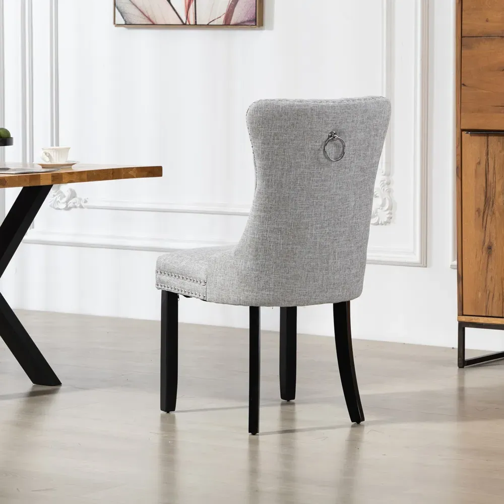 Rivara Set of 2 Dining Chairs with Button Back - Grey, Fabric