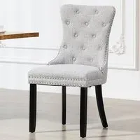 Rivara Set of 2 Dining Chairs with Button Back - Grey, Fabric