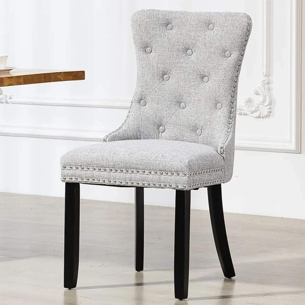 Rivara Set of 2 Dining Chairs with Button Back - Grey, Fabric