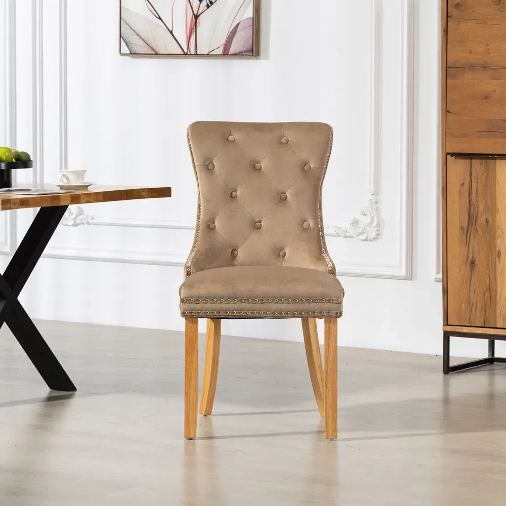 Rodero Set of 2 Dining Chairs - Brown, Velvet