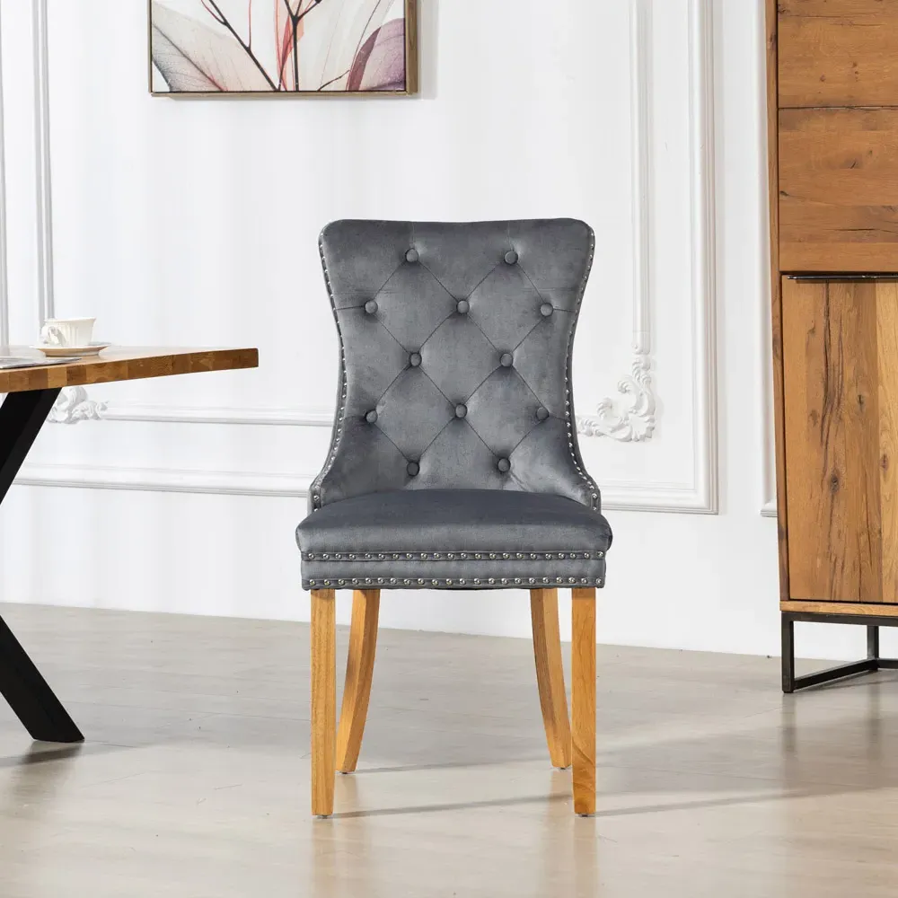 Rodero Set of 2 Dining Chairs - Grey, Velvet