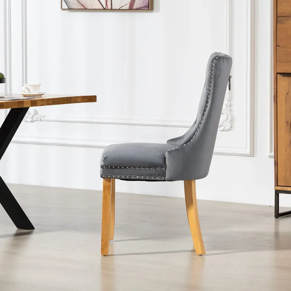 Rodero Set of 2 Dining Chairs - Grey, Velvet