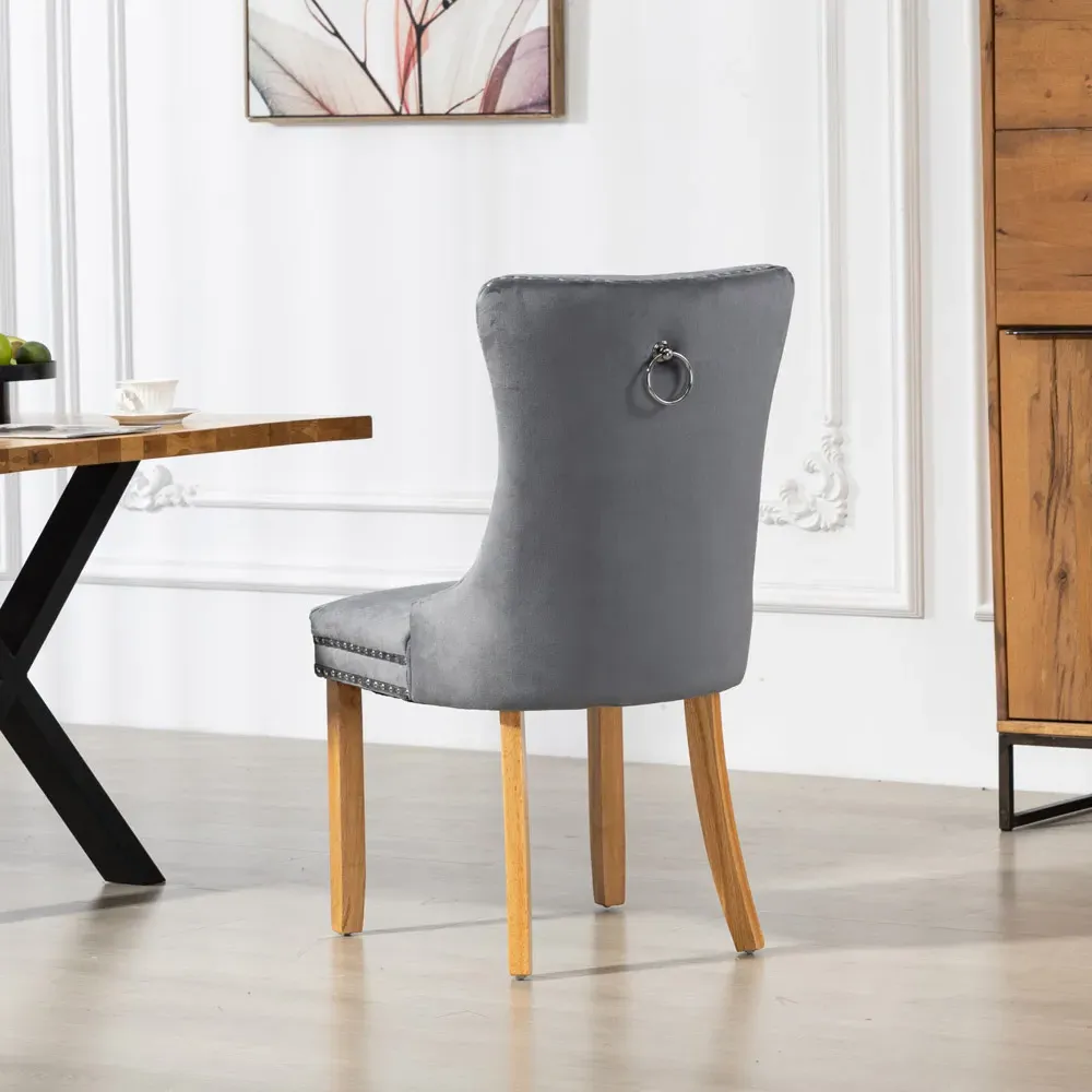 Rodero Set of 2 Dining Chairs - Grey, Velvet