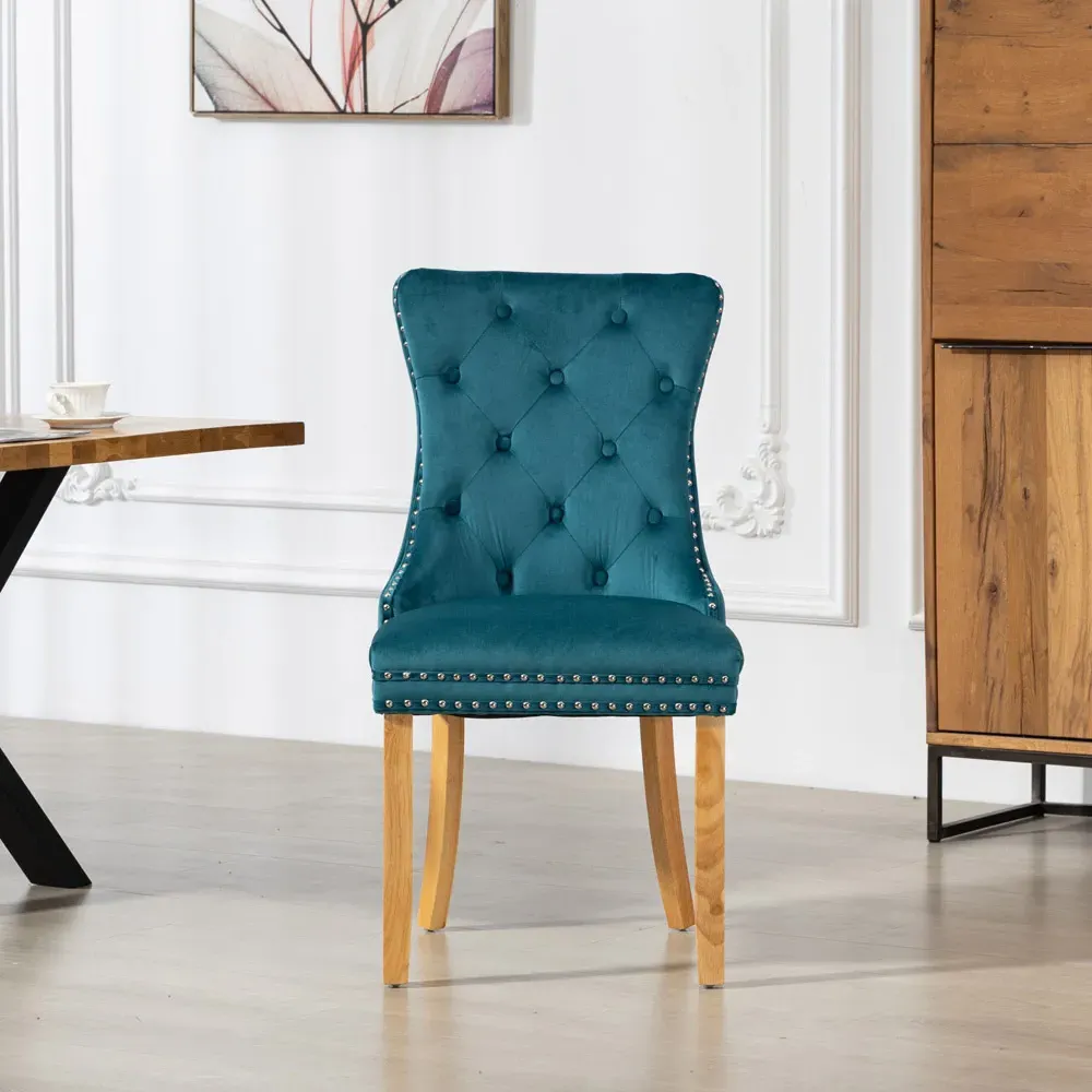 Rodero Set of 2 Dining Chairs - Teal, Velvet