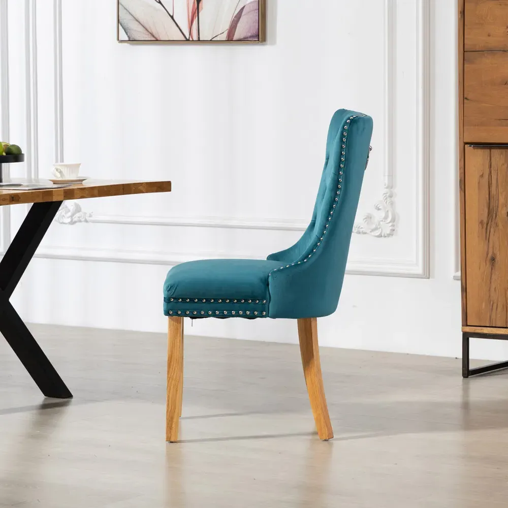 Rodero Set of 2 Dining Chairs - Teal, Velvet