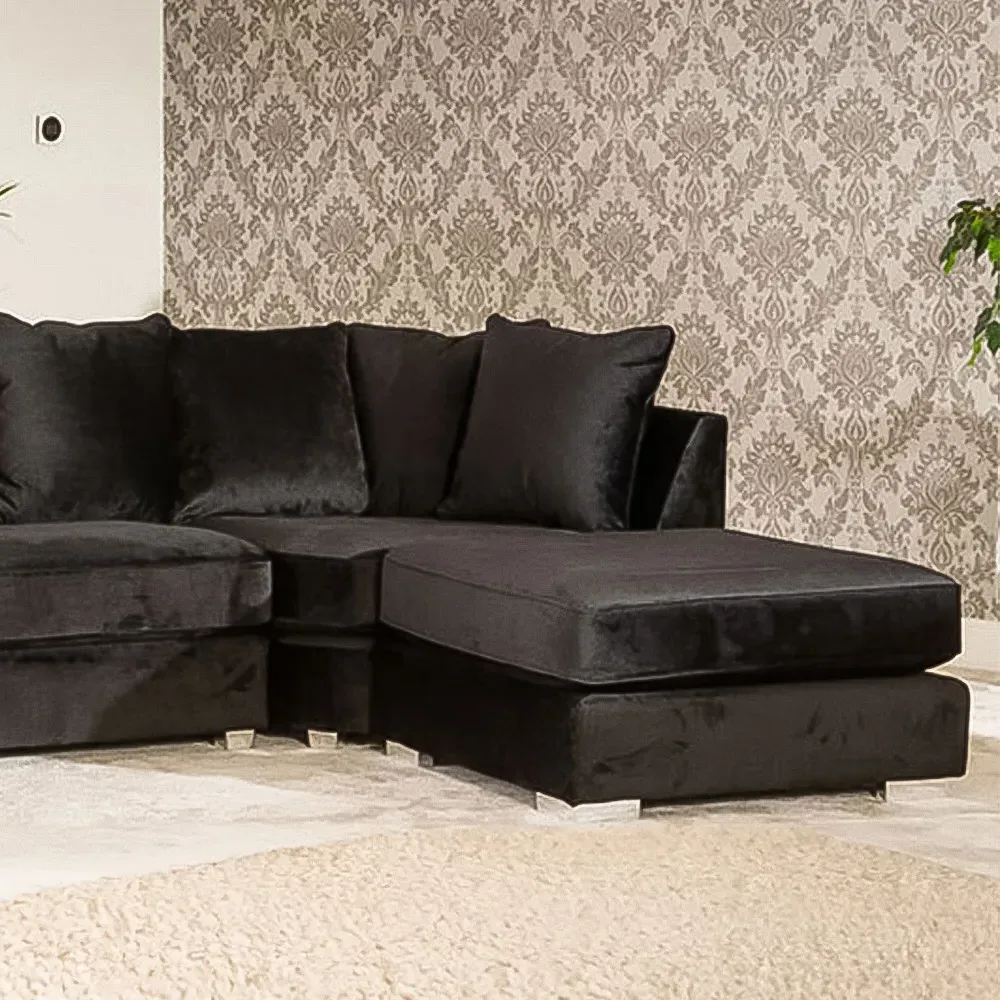 Rowan 6-Seater U-Shaped Corner Sofa - Black, Velvet