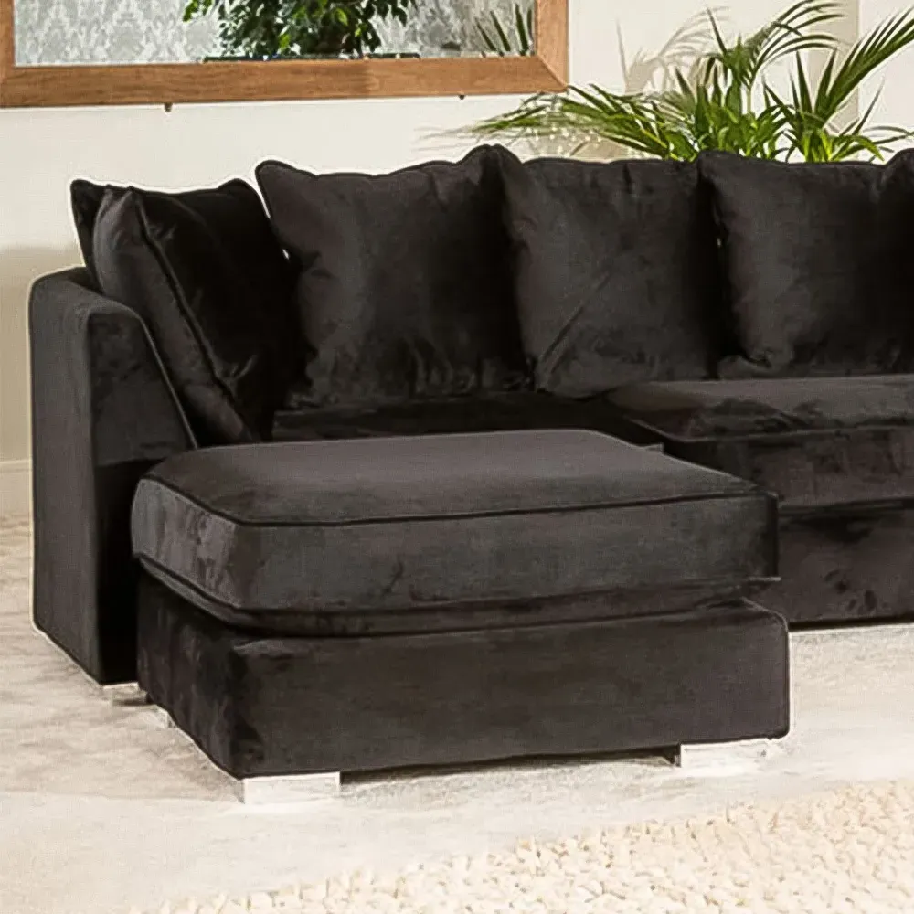 Rowan 6-Seater U-Shaped Corner Sofa - Black, Velvet